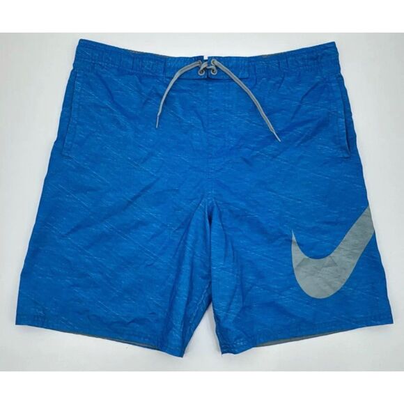 Nike Board Shorts Men's Large Blue Swin Trunks Gray Mesh Polyester EUC - Picture 1 of 6